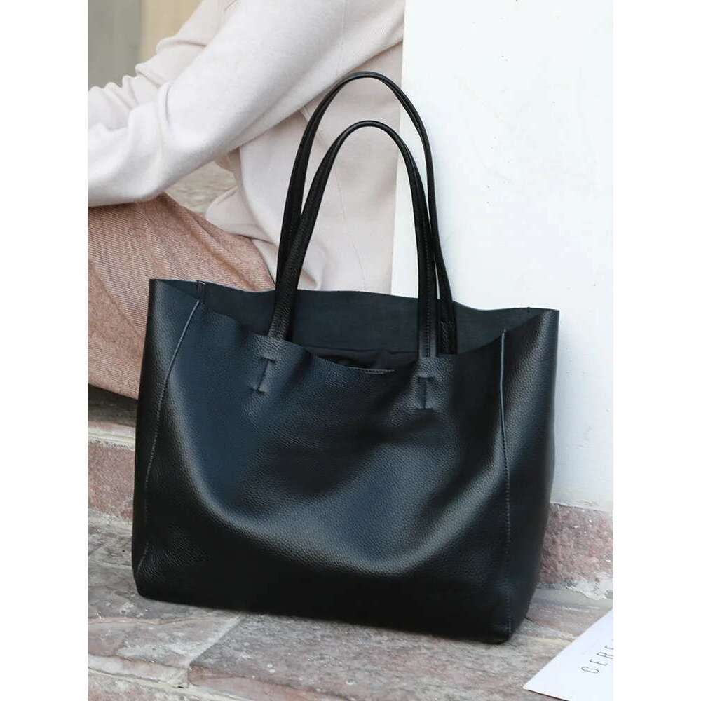 New Women Dee Cowhide Genuine Leather Totes Handbag Lady Simple Soft Satchels Bag High Capacity Waterproof Shopping Bags