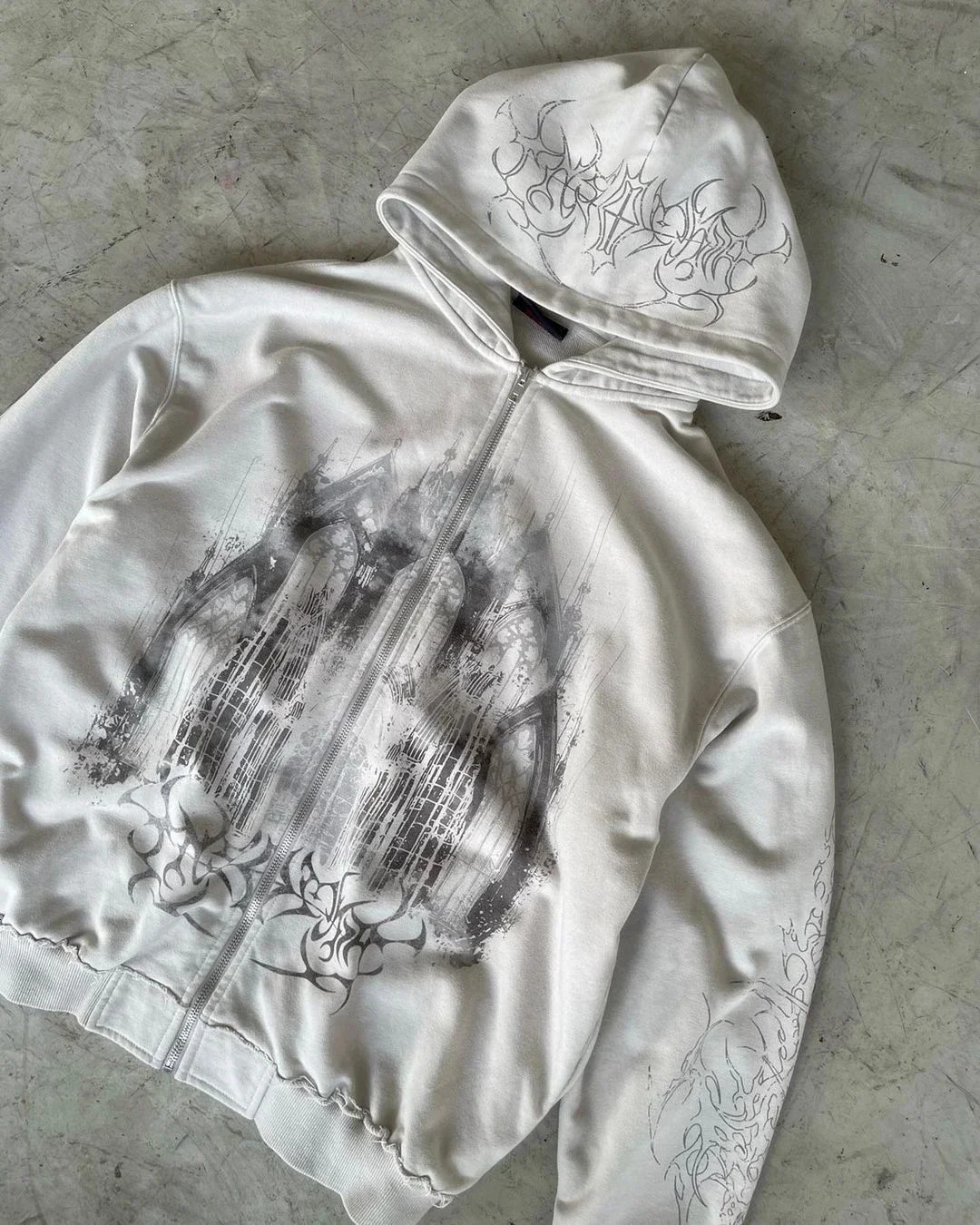 Retro Spring Autumn Aesthetic Printed Gothic Fashion Zipper Hoodie Hip Hop Sportswear Casual Y2k Top Womens Kpop Clothing 250403