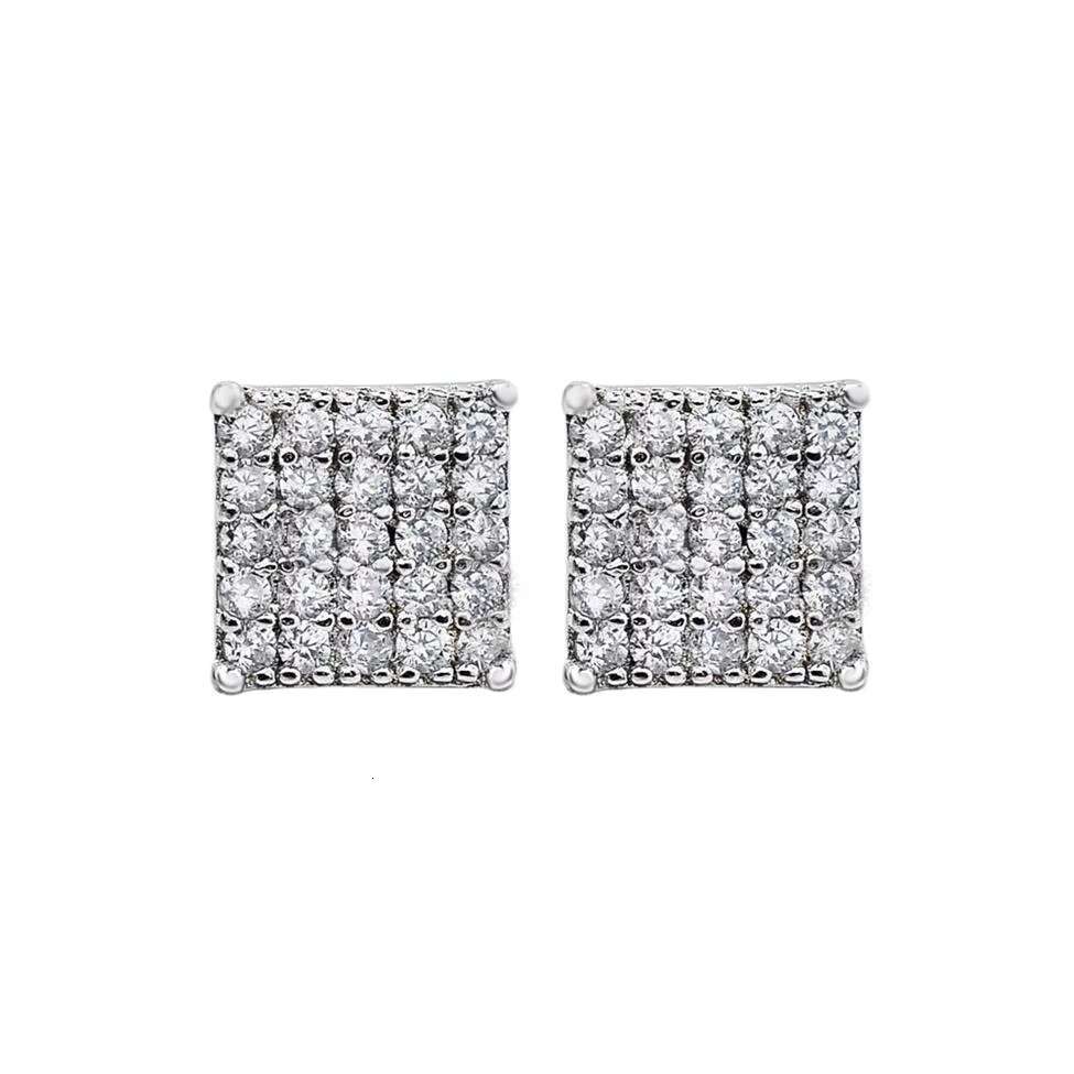 Wholesale High Quality Hip Hop Jewelry Rhodium 18k Gold Plated 925 Sterling Silver Square Stud Earring for Men