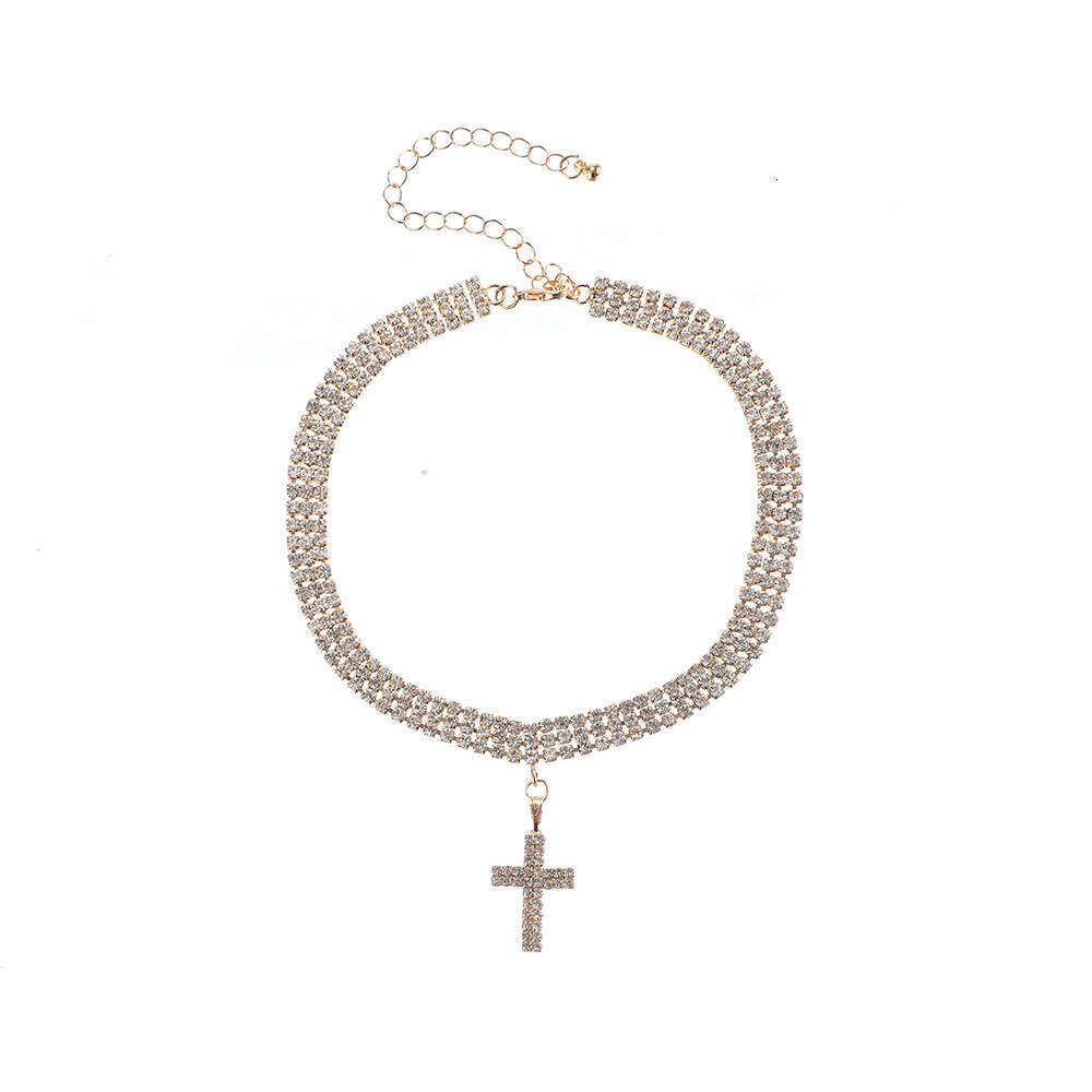New Dia Pendant Cross Gold Necklace Women's Personalized Shining Lock Neck NEW Chain Jewelry