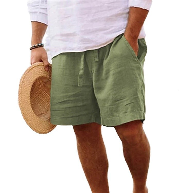 2025S Designer Shorts Men S Shorts Cotton And Linen Summer Drawstring Elastic Waist Straight Legs Solid Color Comfortable Breathable Short Daily Beach