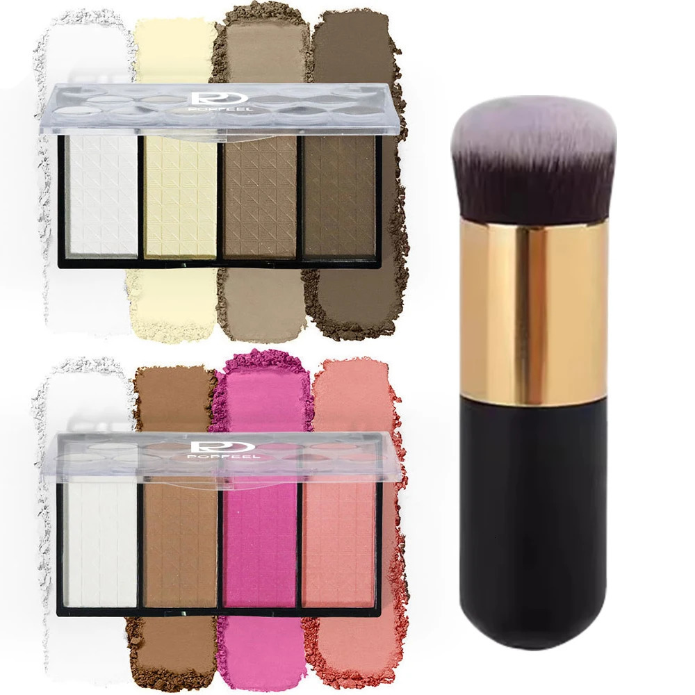 POPFEEL powder blusher and colored palette with brush highlighted contour makeup durable bold light weight 250325