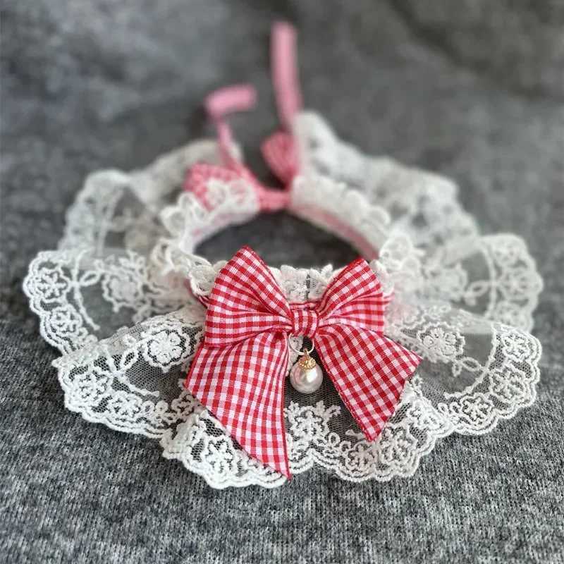 Cute cat collar bow lace mesh embroidery pet bib Burp fabric cute dog collar necklace M250407
