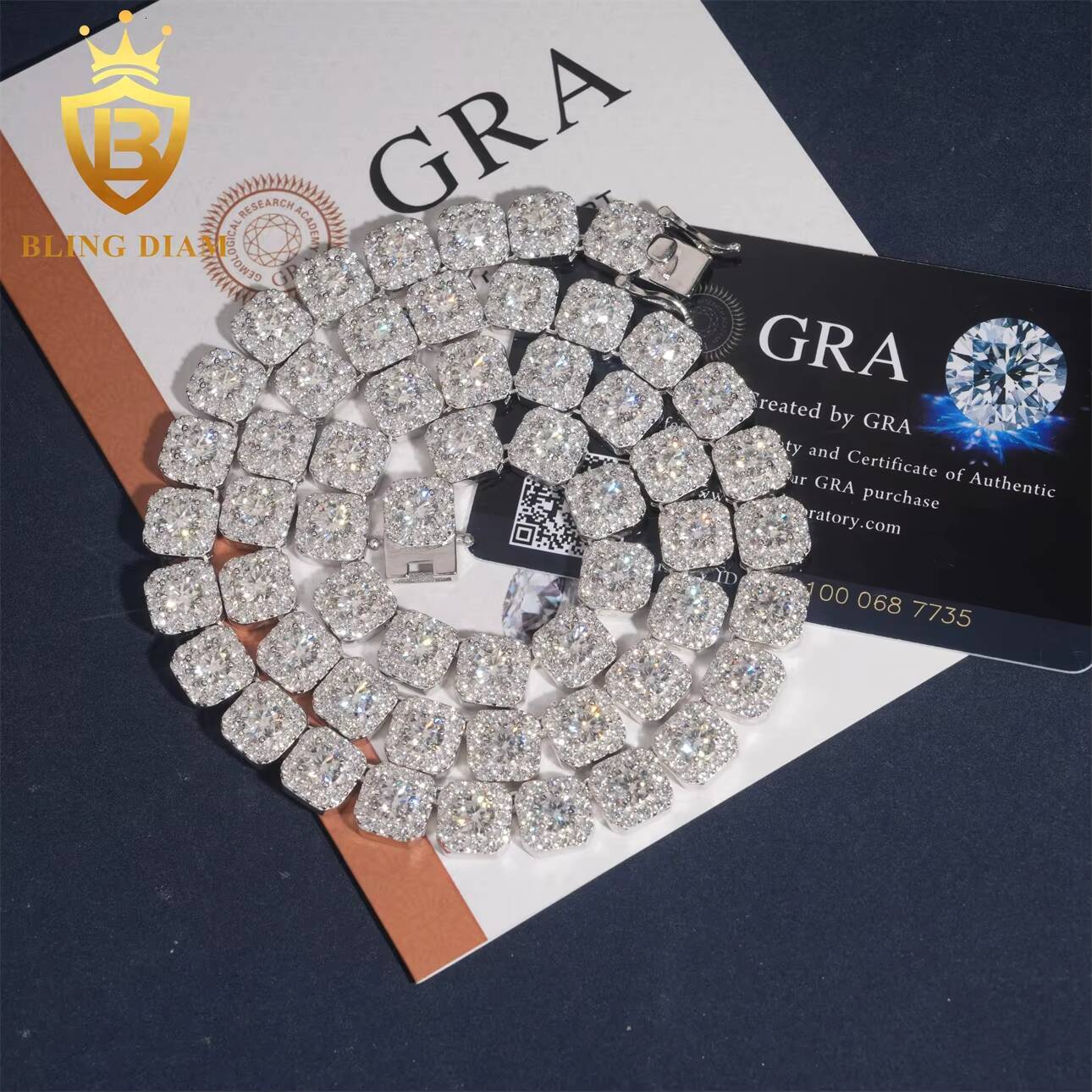 VVS Moissanite Diamond 10mm GRA Certificated Luxury Fashion Hip Hop Fine Jewelry Iced Out Necklace Miami Cuban Link Chain
