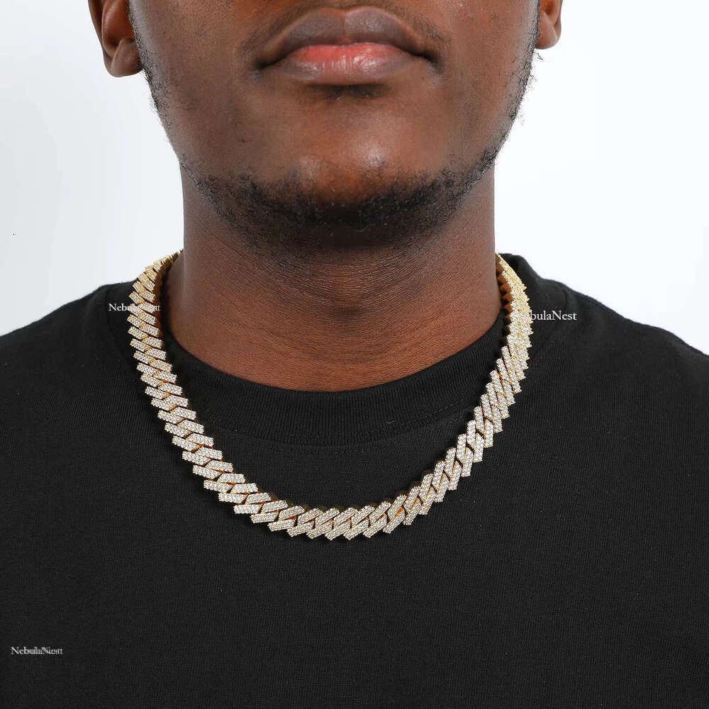 Hip Hop Brass AAAA Cubic Zircon Iced Out 14mm Prong Miami Cuban Chains Necklace for Men Jewelry