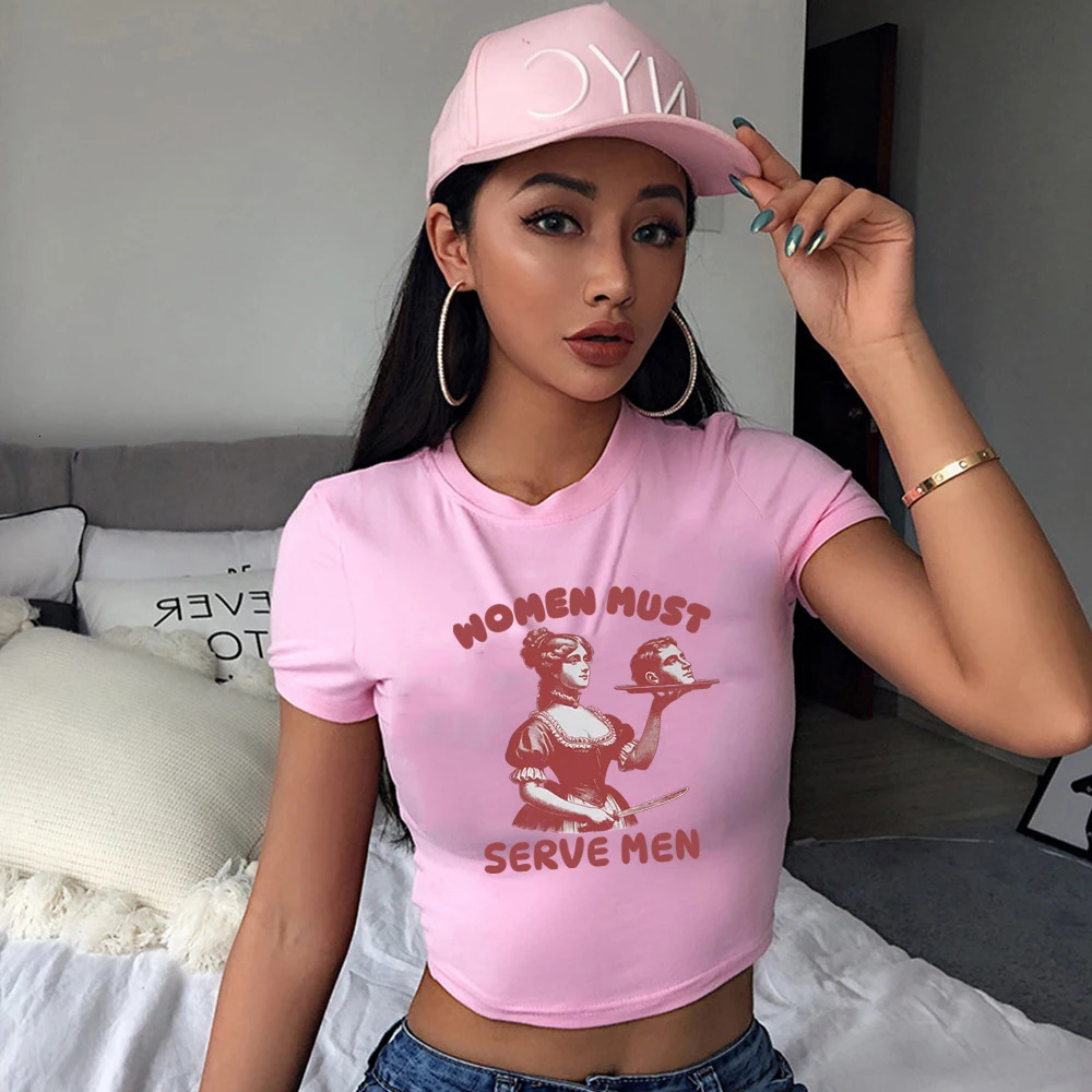 Women Must Produce Baby Tshirts for Men Funny Y2K Womens Feminist Smash Patriotic Shirt Trend Sexy Summer Crop Top 250407