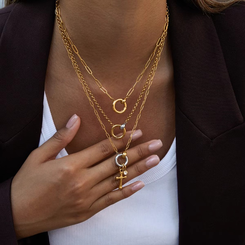 Designer Jewellery High Quality 18K Gold Plate Stainless Steel Two Tone Cross Pendant Necklace DIY Design for Daily Wear Gift Textured Classic Accesso