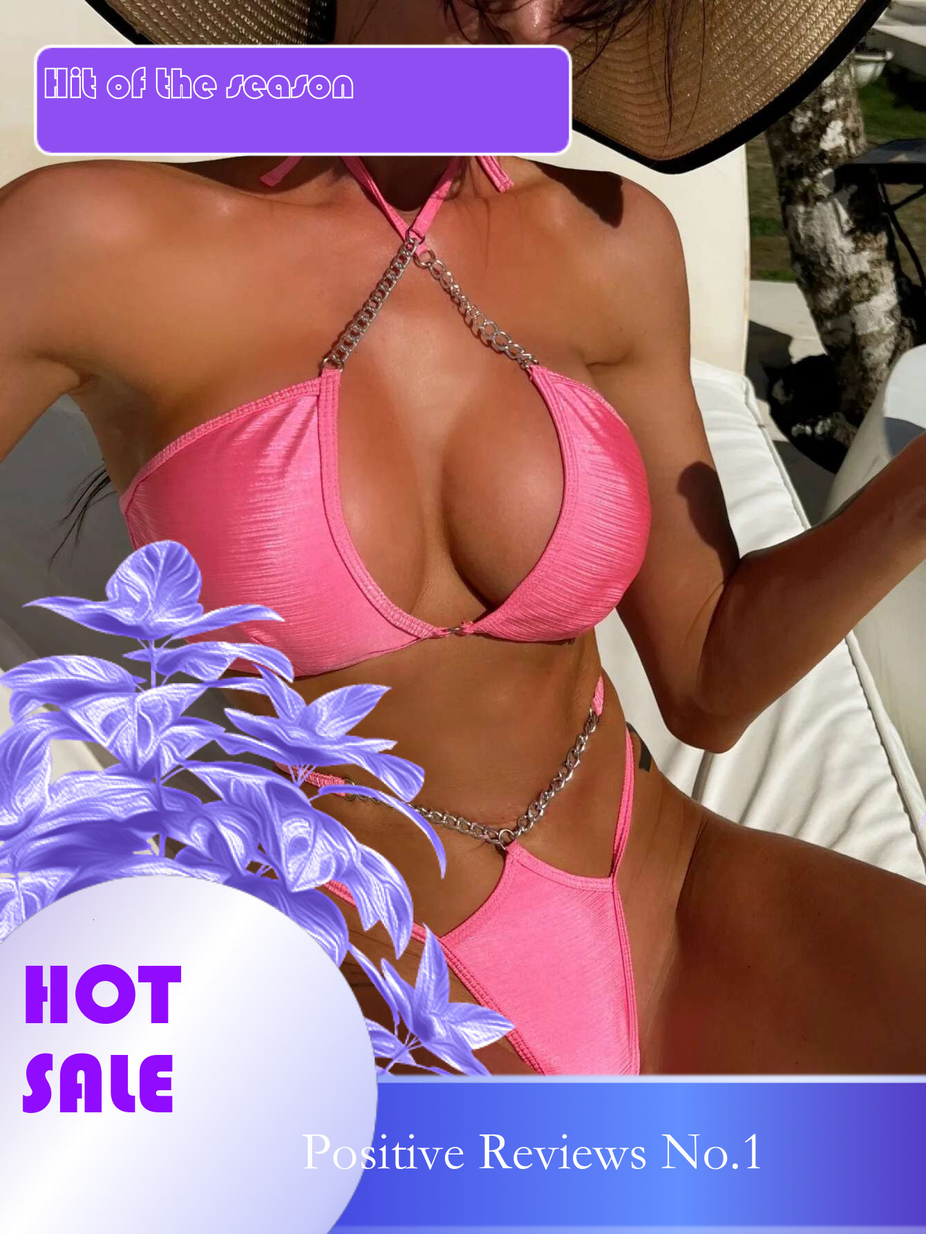 Dongdumaoyi Sexy Metal Strap Bikini Women Pink Criss Cross Push Up Micro Swimwear Brazilian Bathing Suit Hollow Out High Waist Swimsuit