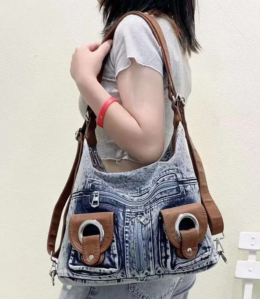 JIAERDI Punk Denim Y2k Bag Women 2023 High Street Pockets Chic Vintage Backpack Ladies Haruku Casual Messenger Bags Versatile