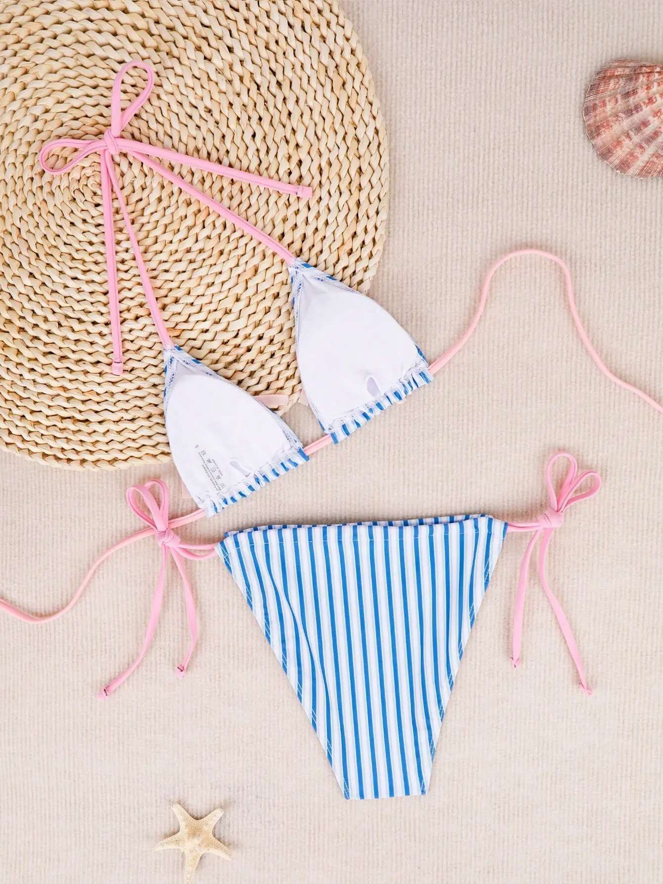 Dongdumaoyi Sexy Striped Bikini Women Pink Tie Bow Push Up Micro Swimsuit Brazilian Beach Bathing Suit Mini Swimwear Traje De Ba O