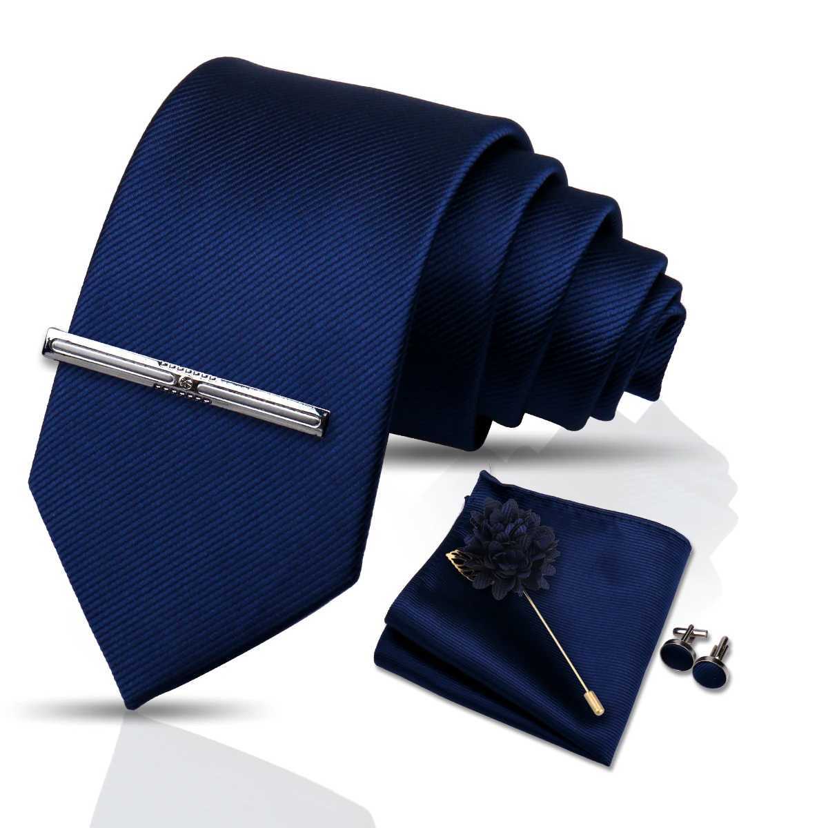 Brand Business Solid Color Ties Handkerchief Cufflink Tie clip Pin Set For Men Formal Necktie Party Wedding Men Accessoreis Gift X250407