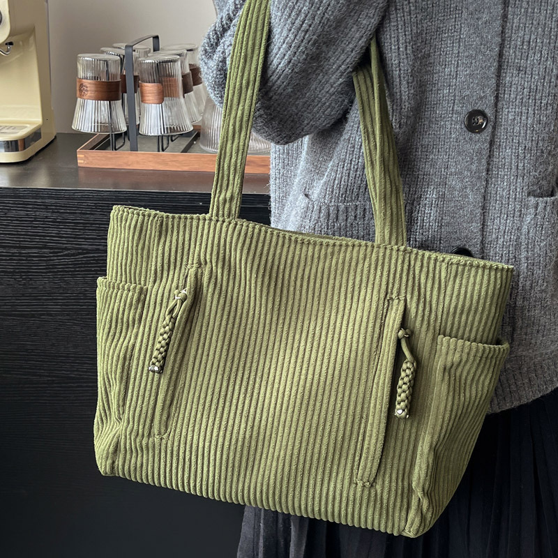 2025S Designer Women S Bag Autumn And Winter New Corduroy Tote Bag Korean Version Simple Large Capacity Versatile Casual Student Class Shoulder Handba