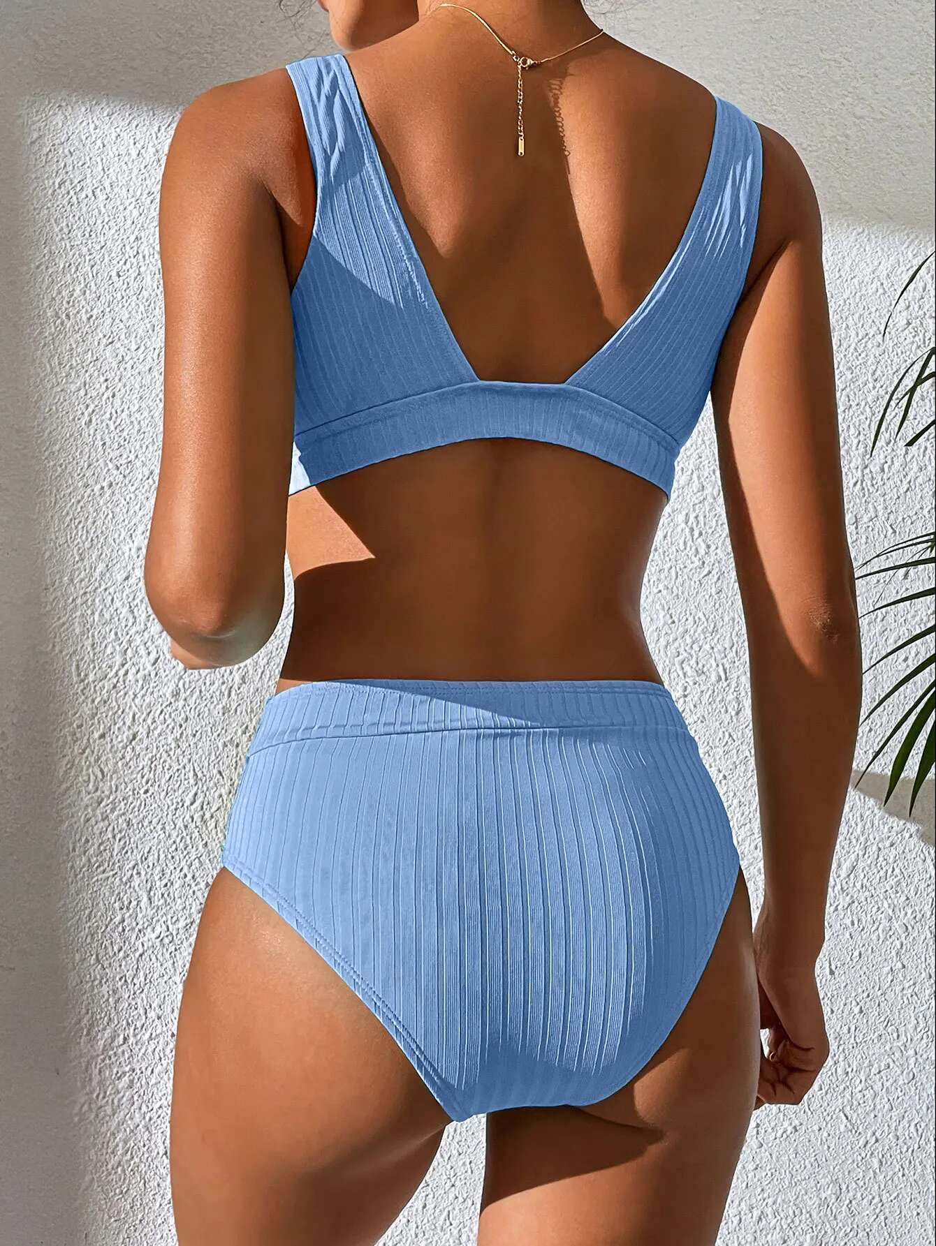 Dongdumaoyi High Waist Bikini Swimwear Women Solid White Black Ribbed Push Up Two Piece Swimsuit Beach Bathing Suit Biquini