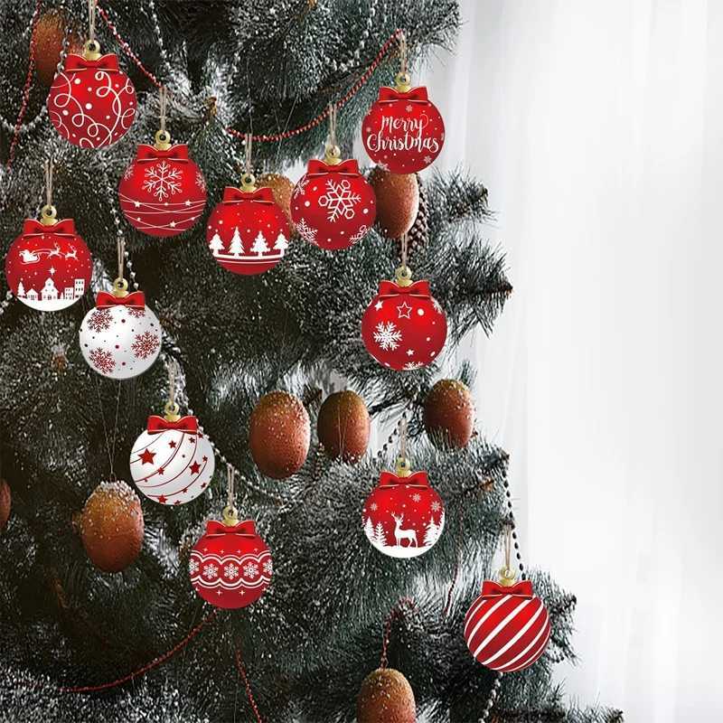 12/24/36PCS Christmas Balls Ornament Wood Christmas Tree Red Ball Pendant New Year Christmas Decoration Navidad Hanging Decor W251107