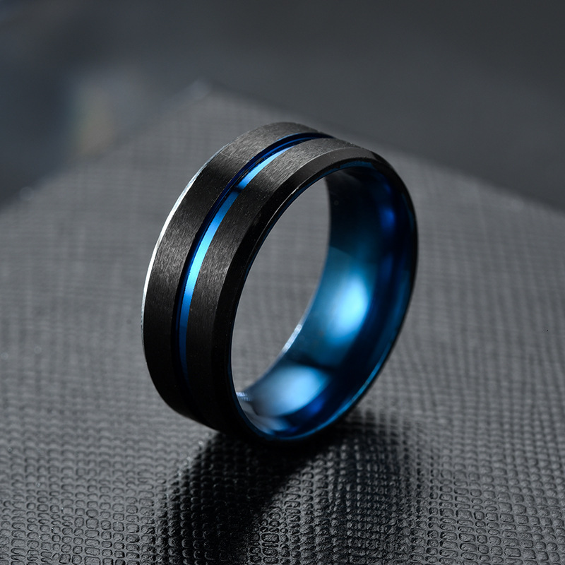 Fashionable two-color brushed stainless steel ring for men