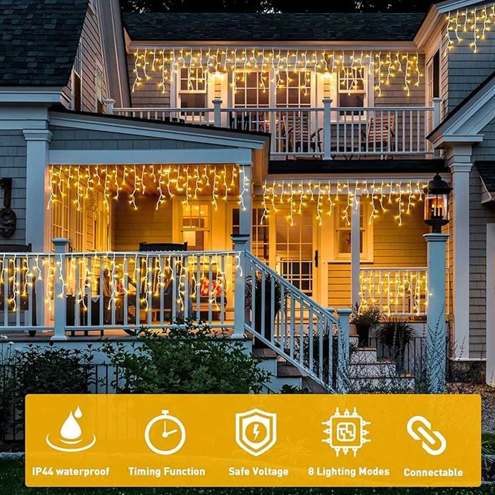 65/20M 200/LED Icicle String Lights Christmas 40Drops 8 Modes Plug in Curtain Waterproof for Holiday Wedding Party Home Garden W251107