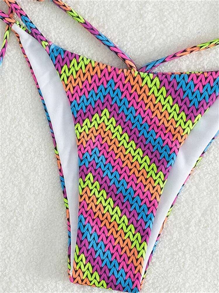 Dongdumaoyi Sexy Neon Contrast Stripe Bikini Women Cut Out Push Up Criss Cross Swimsuit Summer Bathing Suit Tie Side Triangle Swimwear