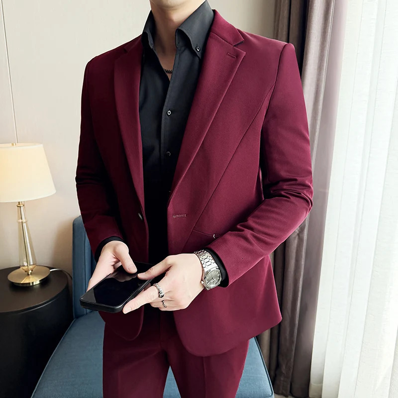 JacketPants Mens Solid Color Business Social Wedding Party Set Fashion Mens Banquet Ultra Thin Fit Dress Jacket and Trouser 250402
