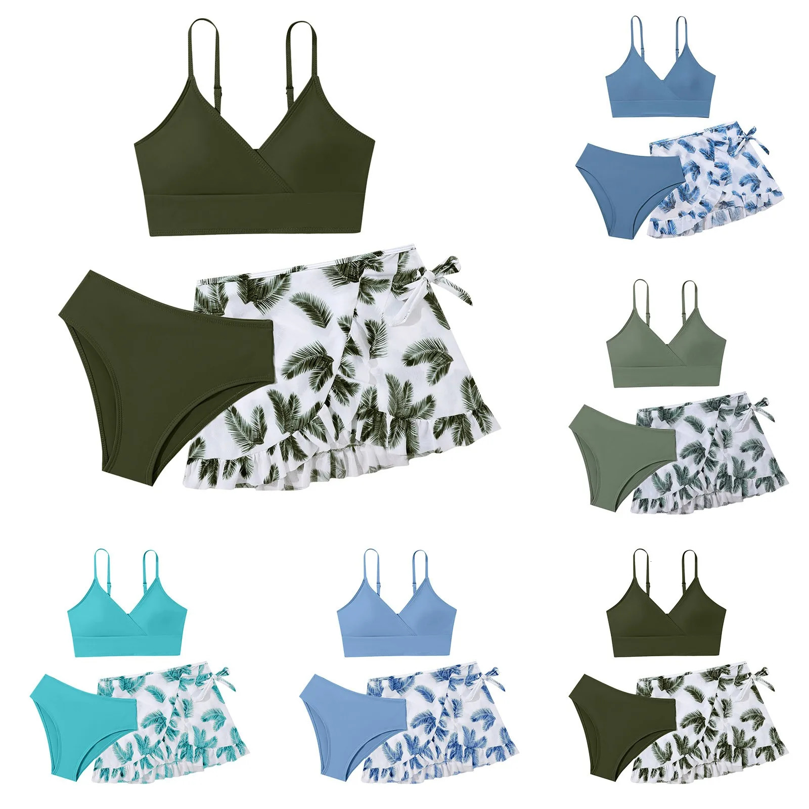 Kids Girls Swimsuit Bikini Set Bralette Girls Two-Piece Bathing Suits Volant Top Bikini Panties Beachwear Swimwear Set 250407