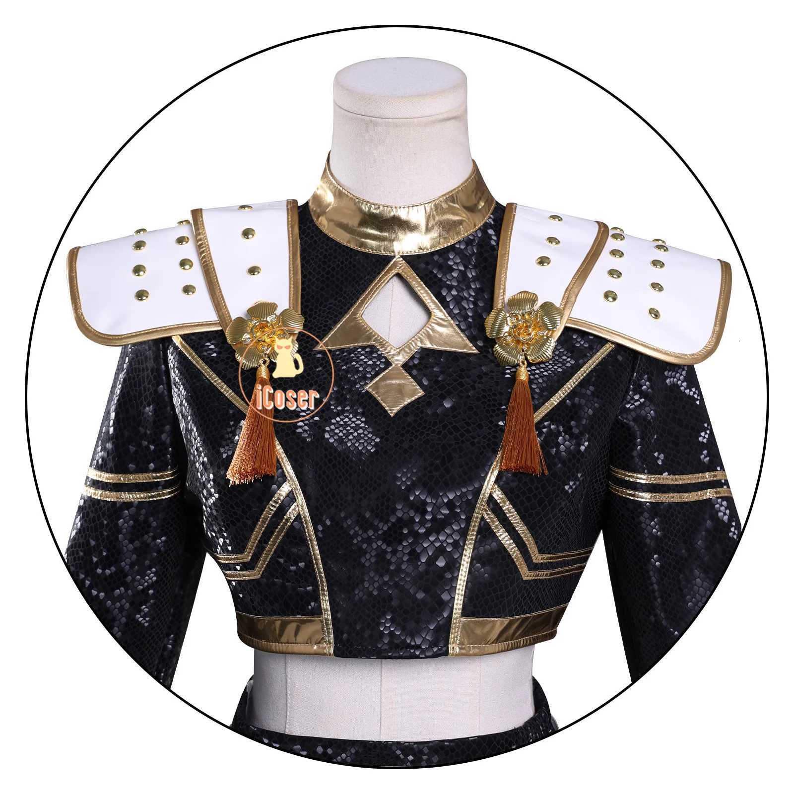 KPop Demon Hunters Zoey Cosplay Costume Black Gold Skirt Huntrix Golden Outfit Earrings Headwear Halloween Party for Women Girls W251107