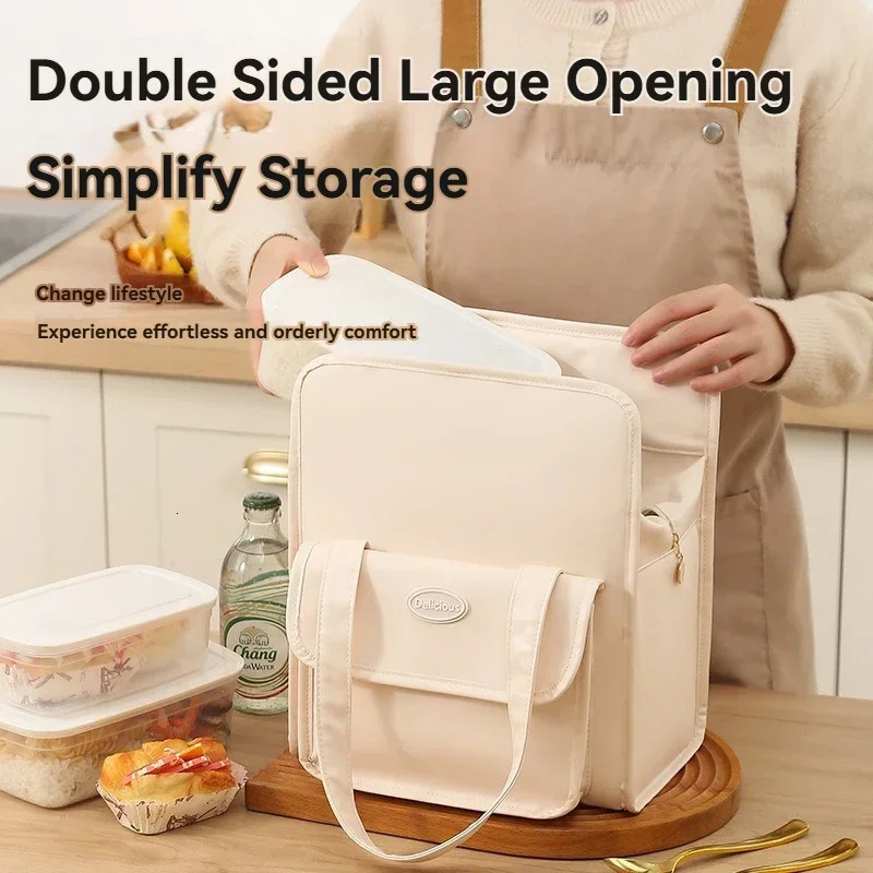 Thick waterproof PU leather lunch bag PEVA lined cooler office desk bento box thermal insulation portable 250401