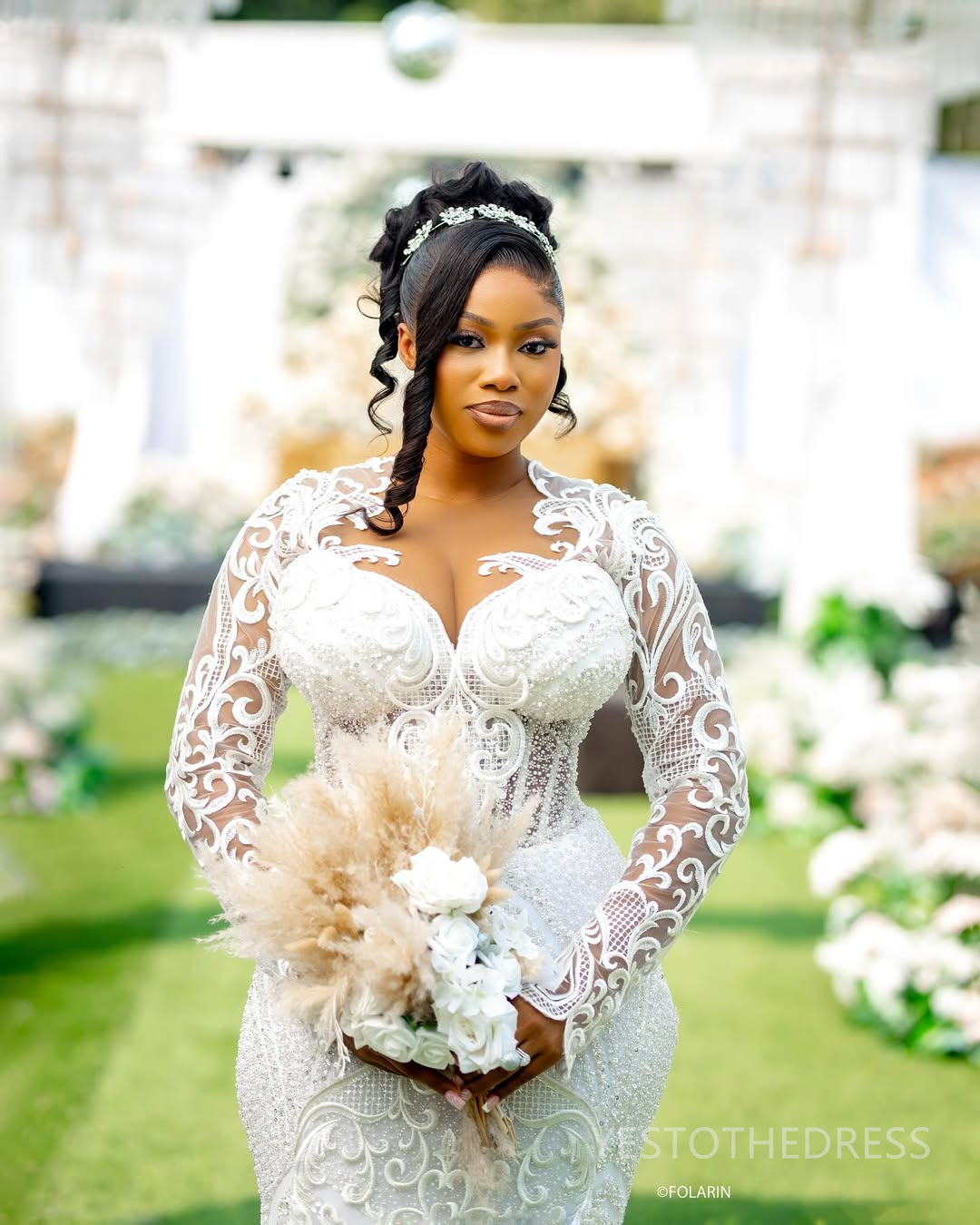 2025 Plus Size Mermaid Wedding Dress For Bride Bridal Gowns Long Sleeves Sheer Neck Long Sleeves Beaded Lace Tiered Tulle Wedding Gowns For African Bl