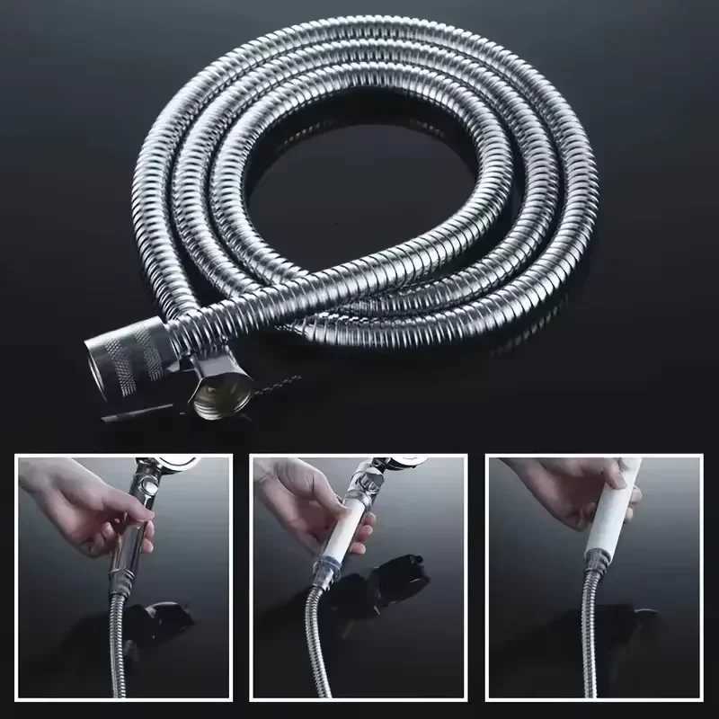 SUS 304 15/2M Black/silver ible Shower Hose Long Bathro Shower Pipe Extension Water Pipe Pl Pipe Bathro Accessories Y251107