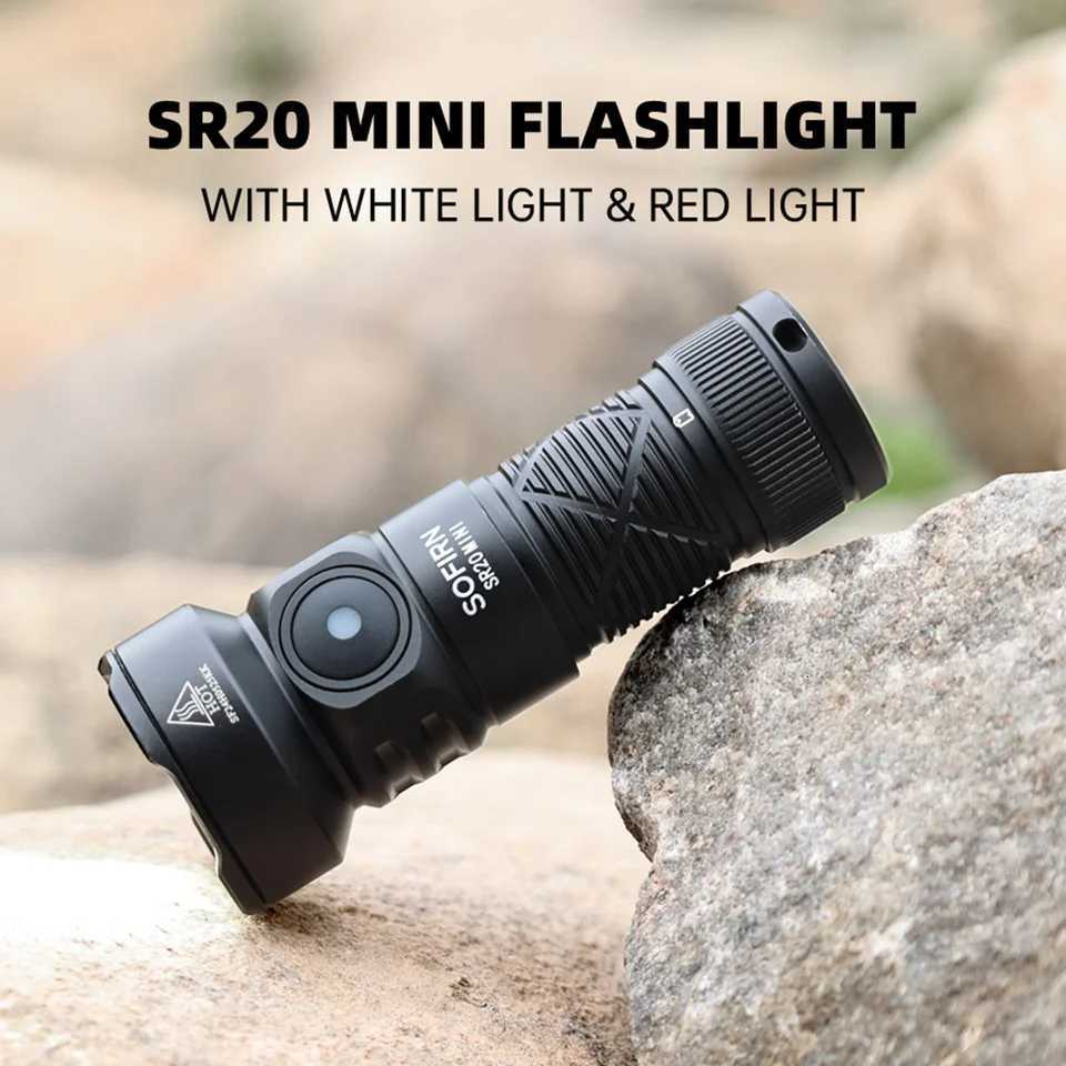 Sofirn SR20 MINI 18350 USB C Rechargeable Flashlight 1200lm Powerful EDC Torch CSP2323 LED Light 5700K White and Red LightW251106