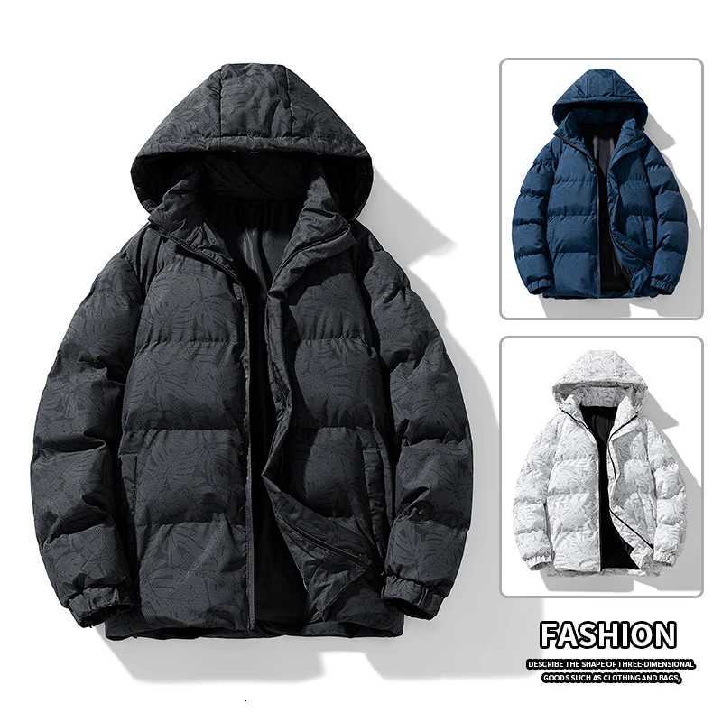 Mens Coat Winter Cotton Padded Jacket Korean Version with Hood Warm Leaf Print Camouflage Thickened and Down Cotton PaddedT251107