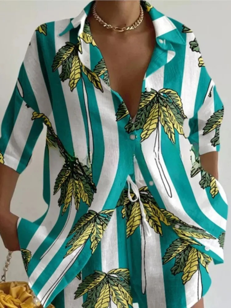 Short sleeved collar bohemian topshorts 2piece set for womens fashionable springsummer floral print seaside vacation women 250313