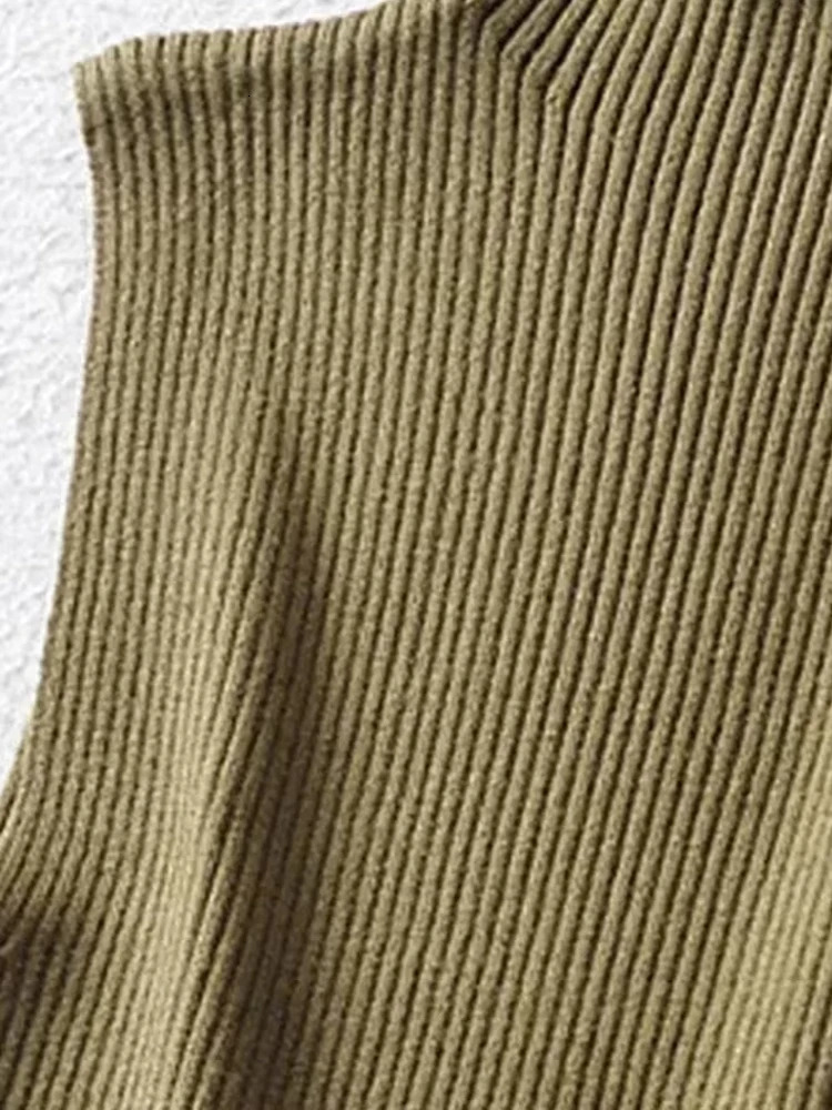 TRZA Womens Fashion Set Basic Ribbed Knitted Tank Top Retro High Neck Sleeveless Camis 250407