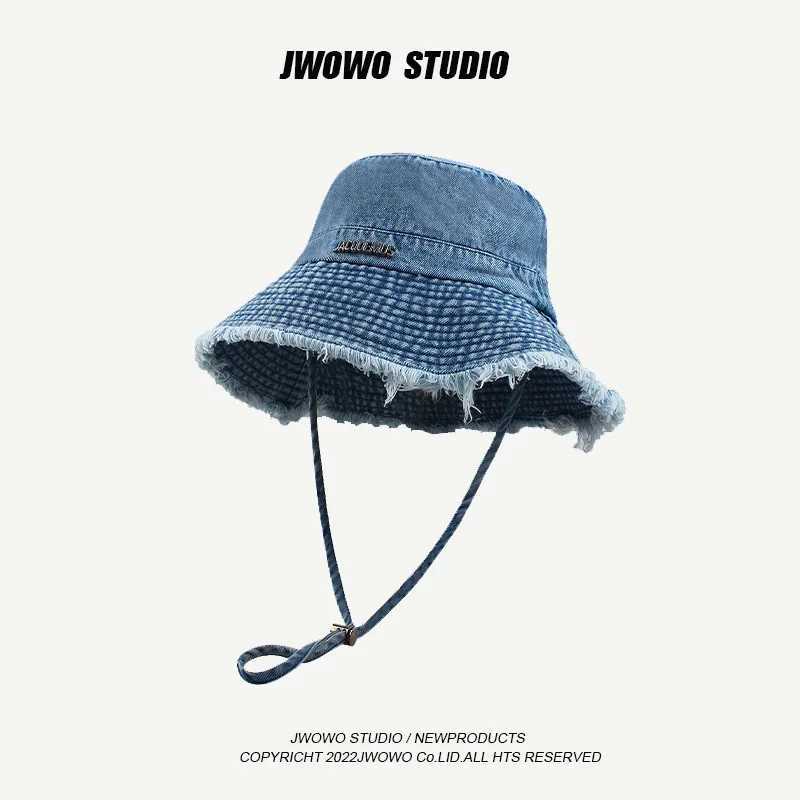 2025 Blue Leopard Print Cowboy Hiking Bucket Hats with String Women Denim Beach Sun Hat Outdoor Bob Panama Summer Fisherman Cap Z250407