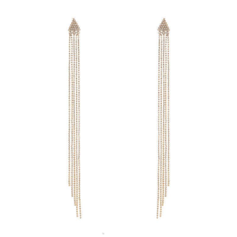S Sier Needle Triangle Water Dia Exaggerated Extra Long tassels, Irregular Claw Chain Earrings, Simple and Skinny Style