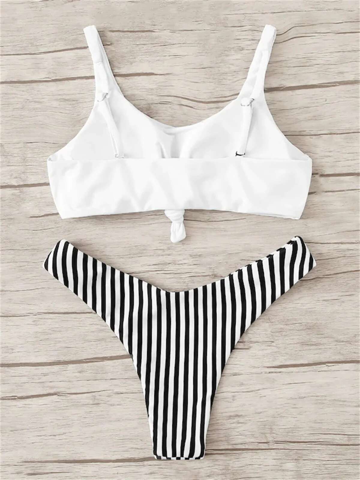 Dongdumaoyi Sexy Micro Bikini Women Swimsuit Scoop Neck Striped Swimwear Knot Bow Fringe Summer Beachwear Bathing Suit Push Up Biquini
