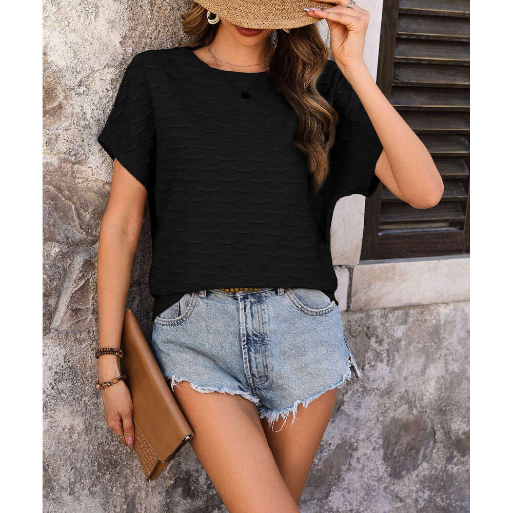 European and American Women's Solid Color Bat Sleeve Summer Top for Women 2025 New Casual Fashion Trendy Clothing