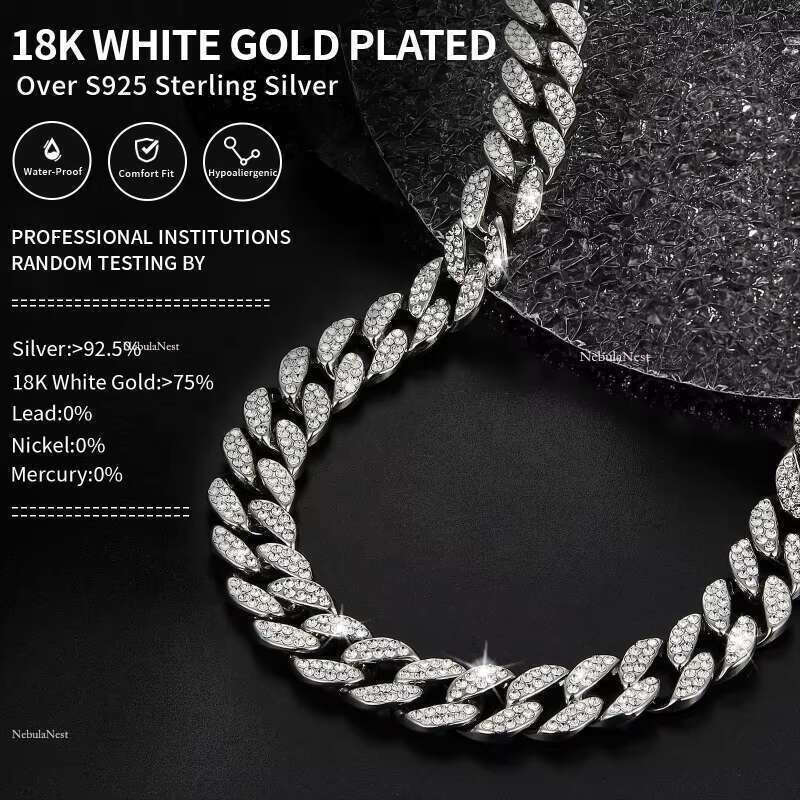 Huiyue Hiphop Jewelry VVS Dia S Sier Iced Out Mossanite Cuban Chain Necklace