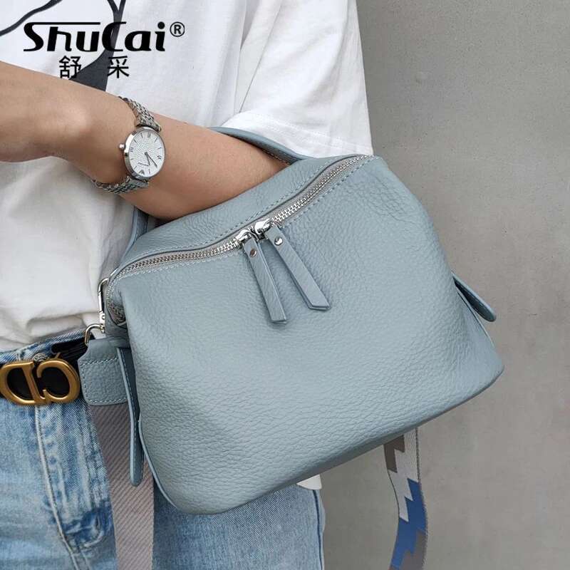 Genuine Leather Small Shoulder For Women Ladies Soft Handbag Purse With Tassels Female Casual Messenger Crossbody Bag Blue