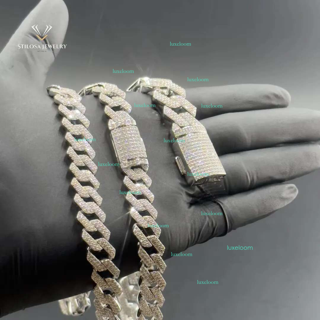 Necklace16 18 20 22 24 Inches 12mm Moissanite Necklace Hip Hop Miami Cuban Chain Sier Fashion Jewelry
