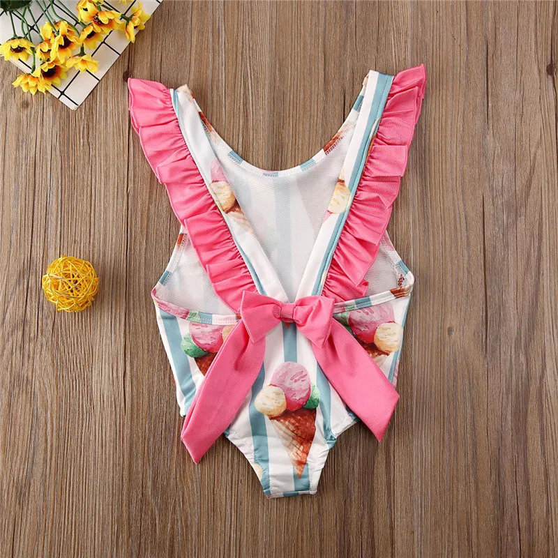 Toddler Girls Swimsuit For Kids 1-4 Year Striped Swimwear Swimming Children Backless Bikini born Baby One Piece Bathing Suit 250407