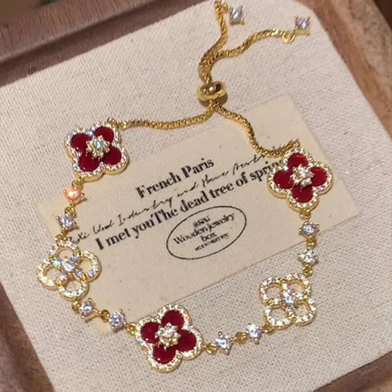 lucky clover bracelet with a golden charm exquisite white appearance light french adjustable handmade designer bracelet for women