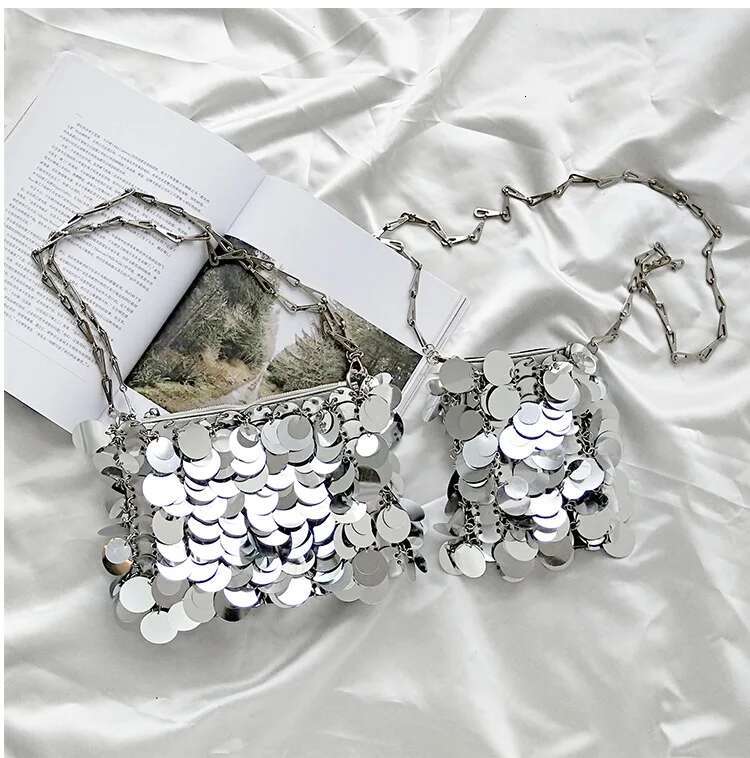 Designer Women Sequins Chain Knitted Glitterbag Evening Bags Clutch Female Travel Holiday Shoulder Bag Handbag