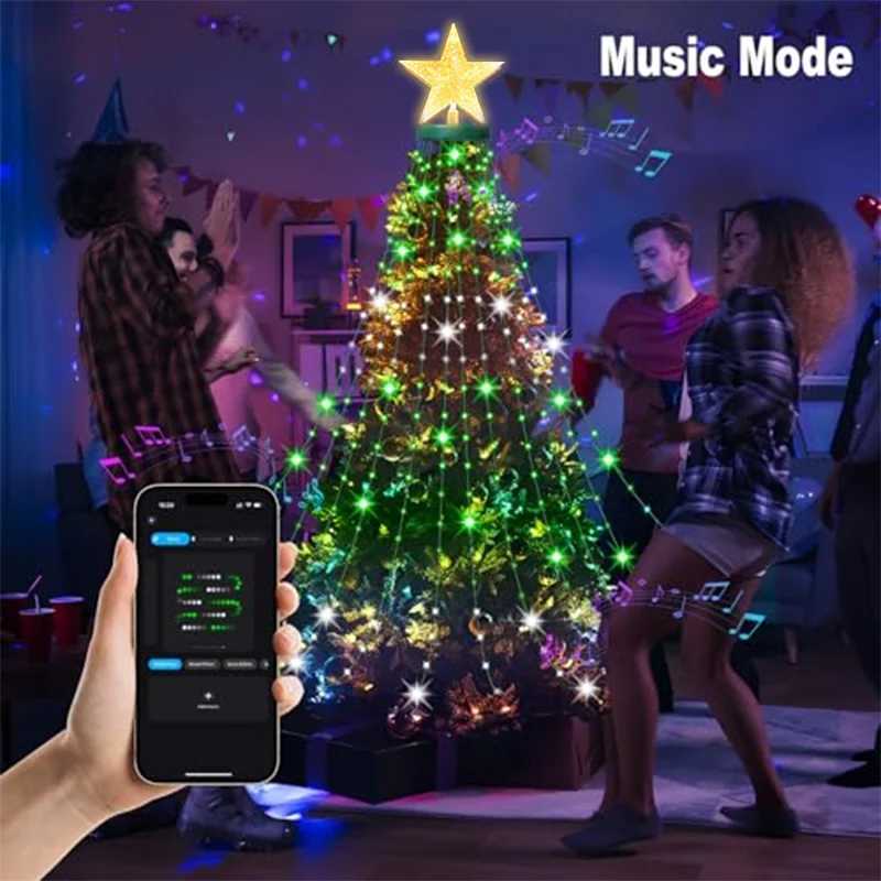 7FT 400LEDs Smart Christmas Tree Lights Fairy LED Lights with Star Topper DIY Color Changing App Remote for Christmas Tree Decor W251107