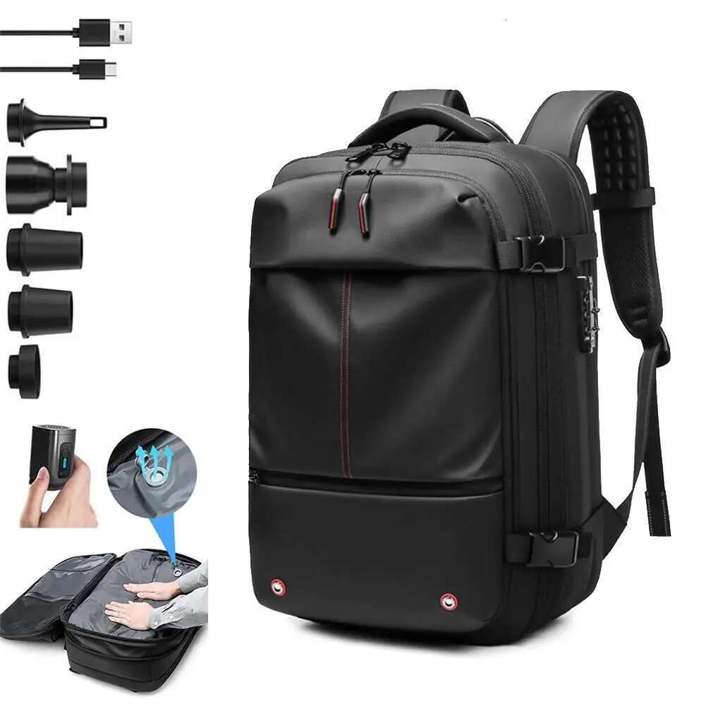 Travel Men Business Expandable USB Bag Large Capacity 17.3 Inch Laptop Waterproof Vacuum Compression Backpack