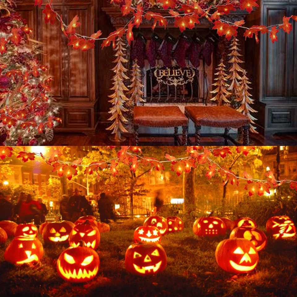 Thanksgiving Decorations Lighted Fall Garland Maple Leaves String Lights for Indoor Holiday Autumn Home Party Halloween Decor W251107