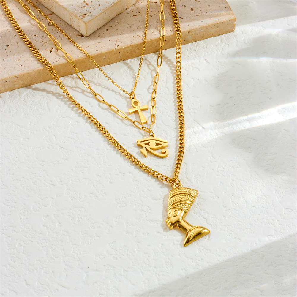 Anniyo 3 Ankh Nefertiti Africa Map Pendant Necklace Gold Wedding Birthday Party Ethnic Jewelry Men #256306 241018