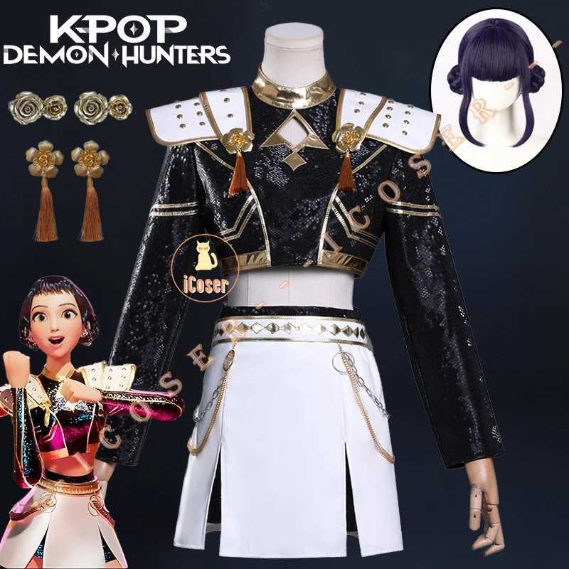 KPop Demon Hunters Zoey Cosplay Costume Black Gold Skirt Huntrix Golden Outfit Earrings Headwear Halloween Party for Women Girls W251107