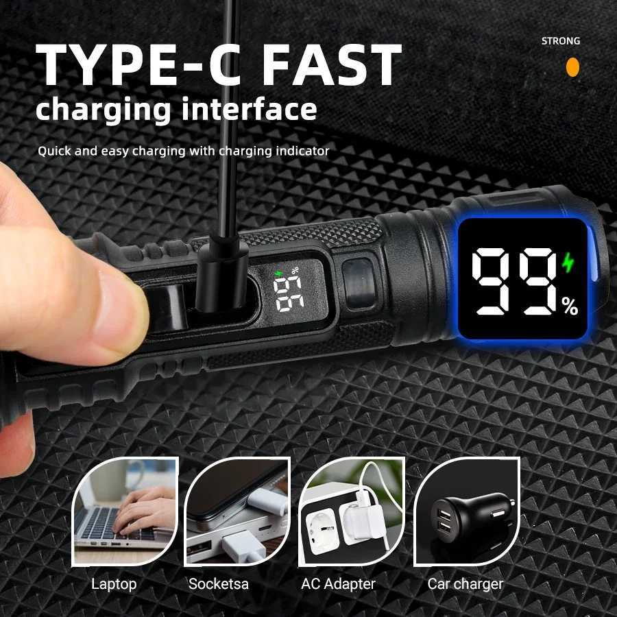 Powerful Led Camping Flashlight 18650 USB Rechargeable Zoom Torch with Side Light Outdoor Tactical Lamp 6mode Waterproof LanternW251106