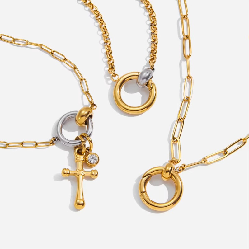 Designer Jewellery High Quality 18K Gold Plate Stainless Steel Two Tone Cross Pendant Necklace DIY Design for Daily Wear Gift Textured Classic Accesso