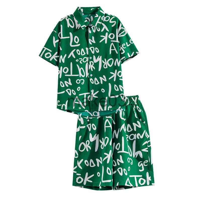 Summer set letter printed T-shirt+shorts 2 pieces sportswear youth boys party clothing 3-14 years J250403