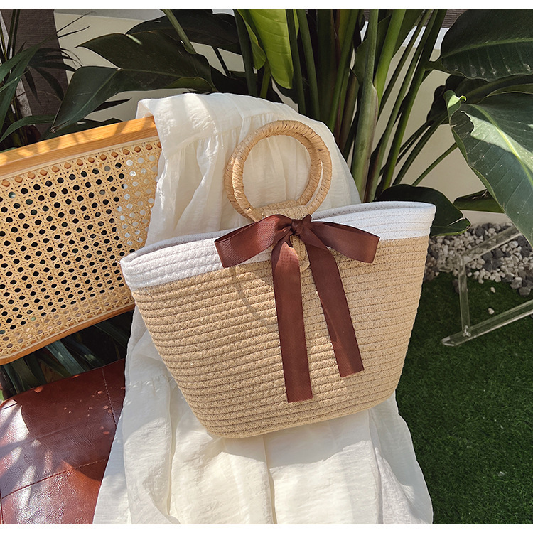 Niche Instagram Handheld Tote Cotton Thread Core Rope Large Capacity Commuter Straw Woven Women S Bag Summer Edition